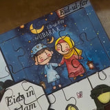 Eid-themed puzzle with cartoon characters and 'Eids in Islam' branding.