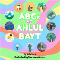 Book cover of 'ABCs of AHLUL BAYT' with colorful illustrations and text.