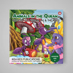 Children's book cover titled 'Animals in the Quran' with cartoon ants and colorful background.