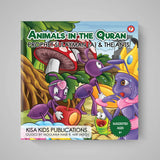 Children's book cover titled 'Animals in the Quran' with cartoon ants and colorful background.