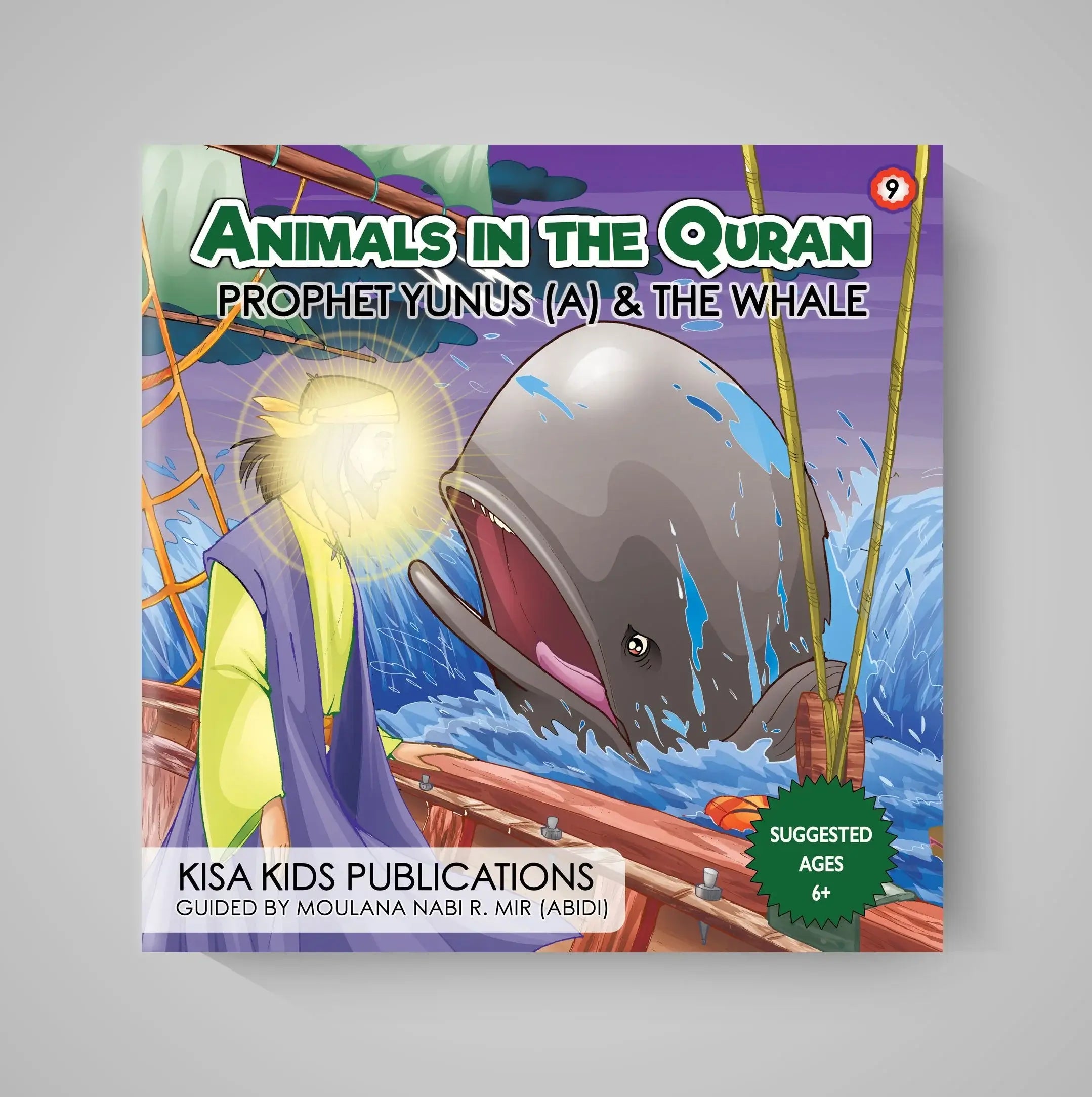 Book cover of 'Animals in the Quran: Prophet Yunus & The Whale' by Kisa Kids Publications on a gray background