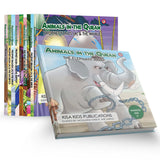 Children's books titled 'Animals in the Quran' with colorful covers on a white background