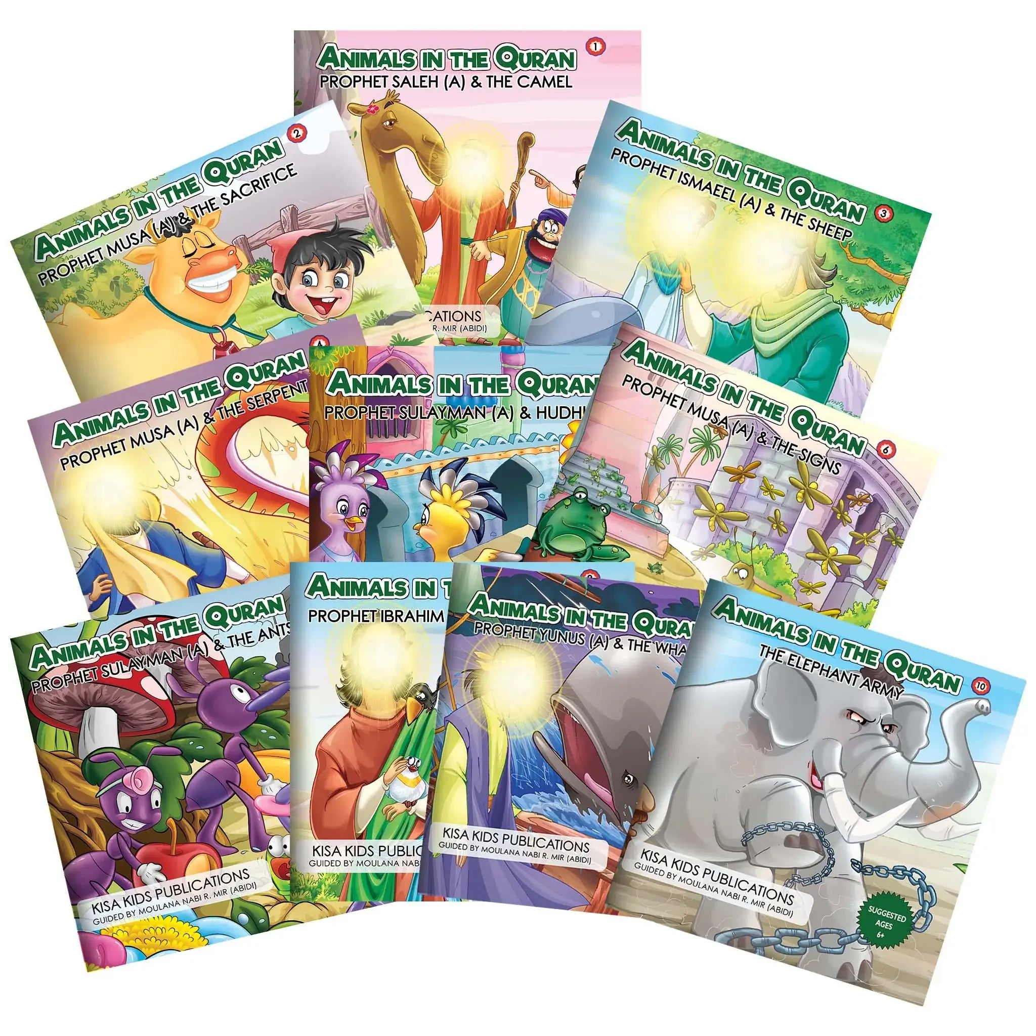 Collection of children's books titled 'Animals in the Quran' with colorful illustrations on a white background.