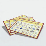 Educational children's placemats with alphabet and animal illustrations on a white background. in Aabic