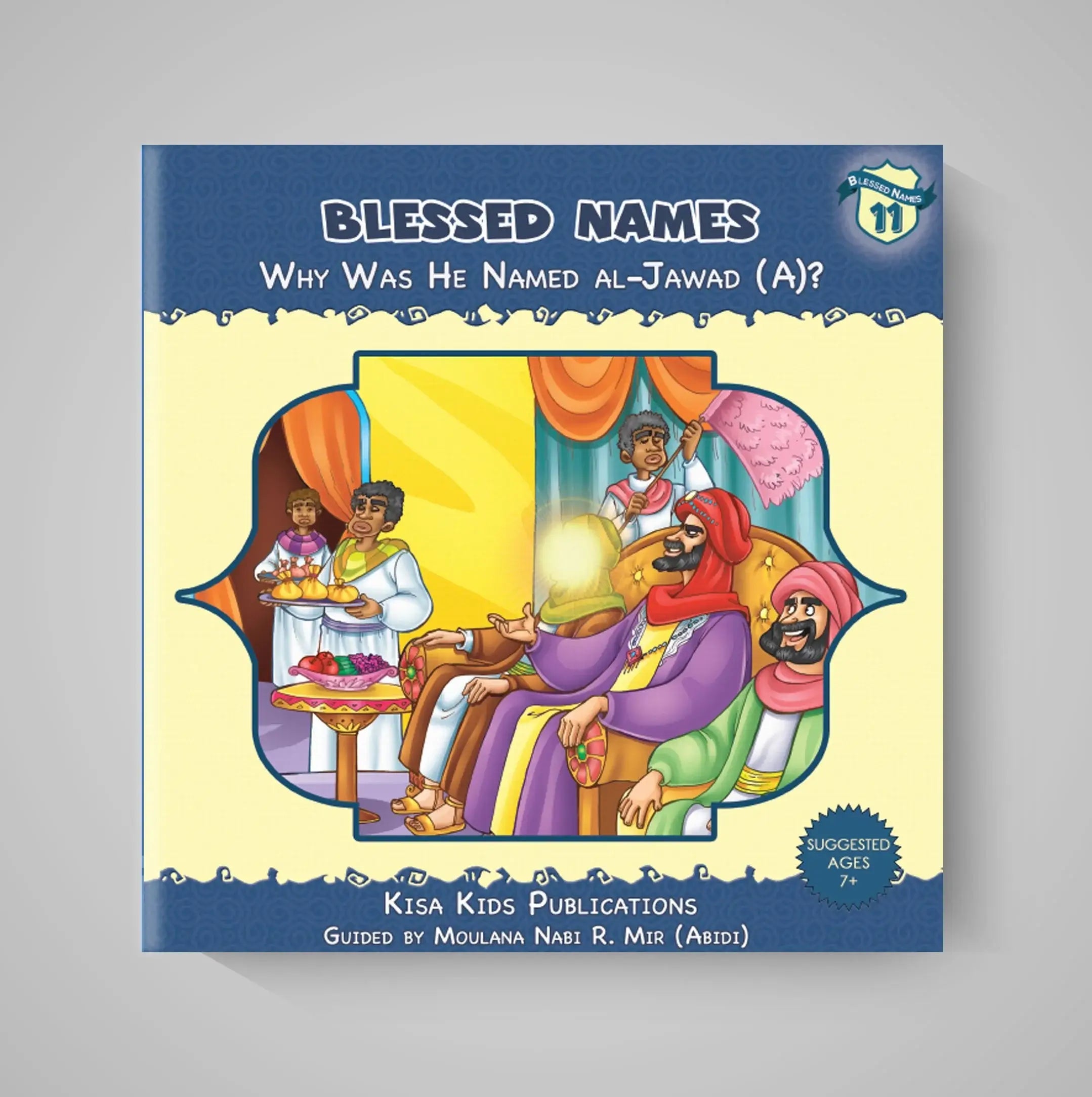 Book cover of 'Blessed Names' with colorful illustration on a gray background