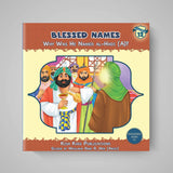 Book cover of 'Blessed Names' series with illustrated characters and text.
