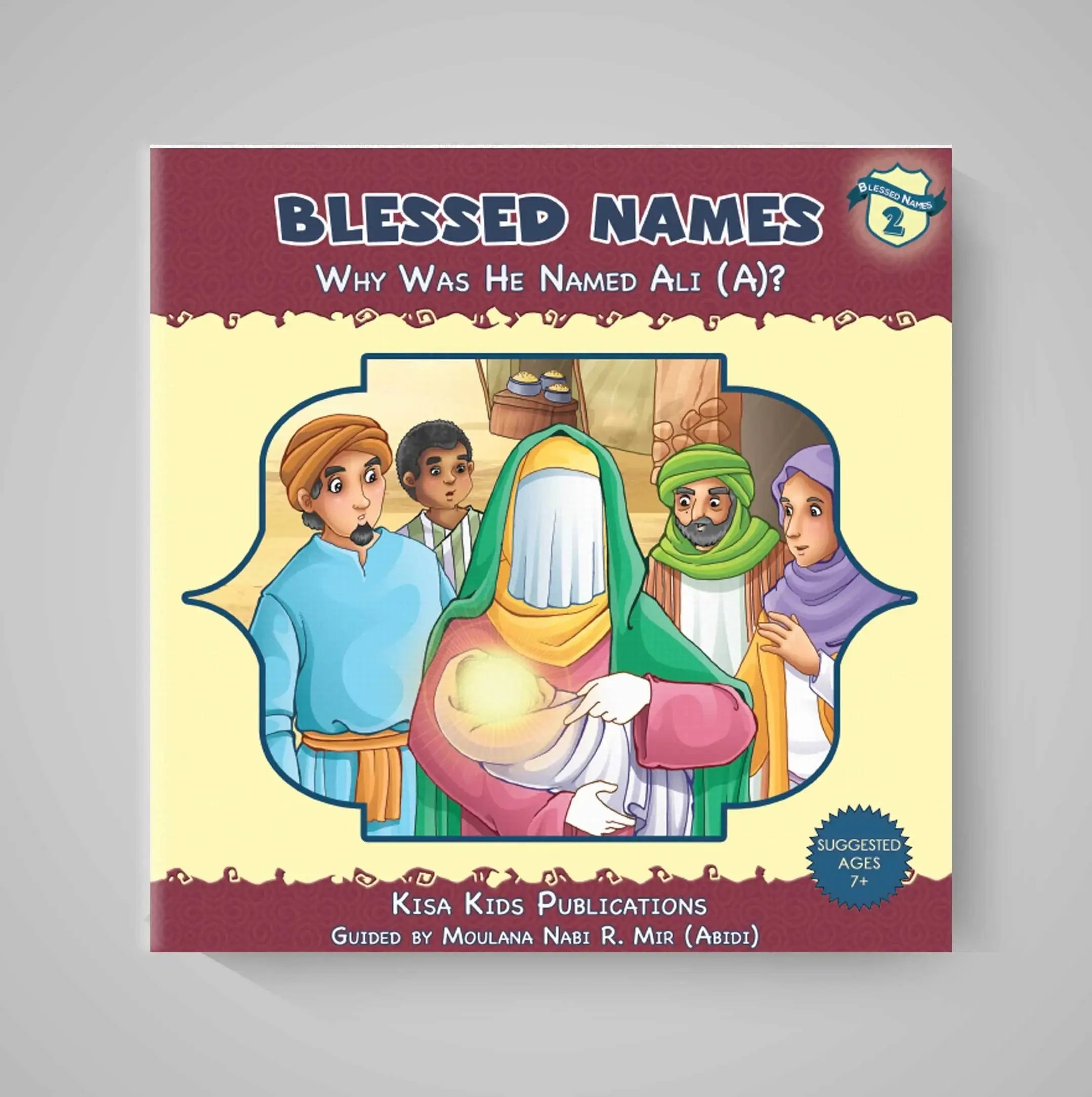 Children's book titled 'Blessed Names' on a gray background