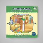 Book cover of 'Blessed Names' with illustration of a woman and child on a gray background