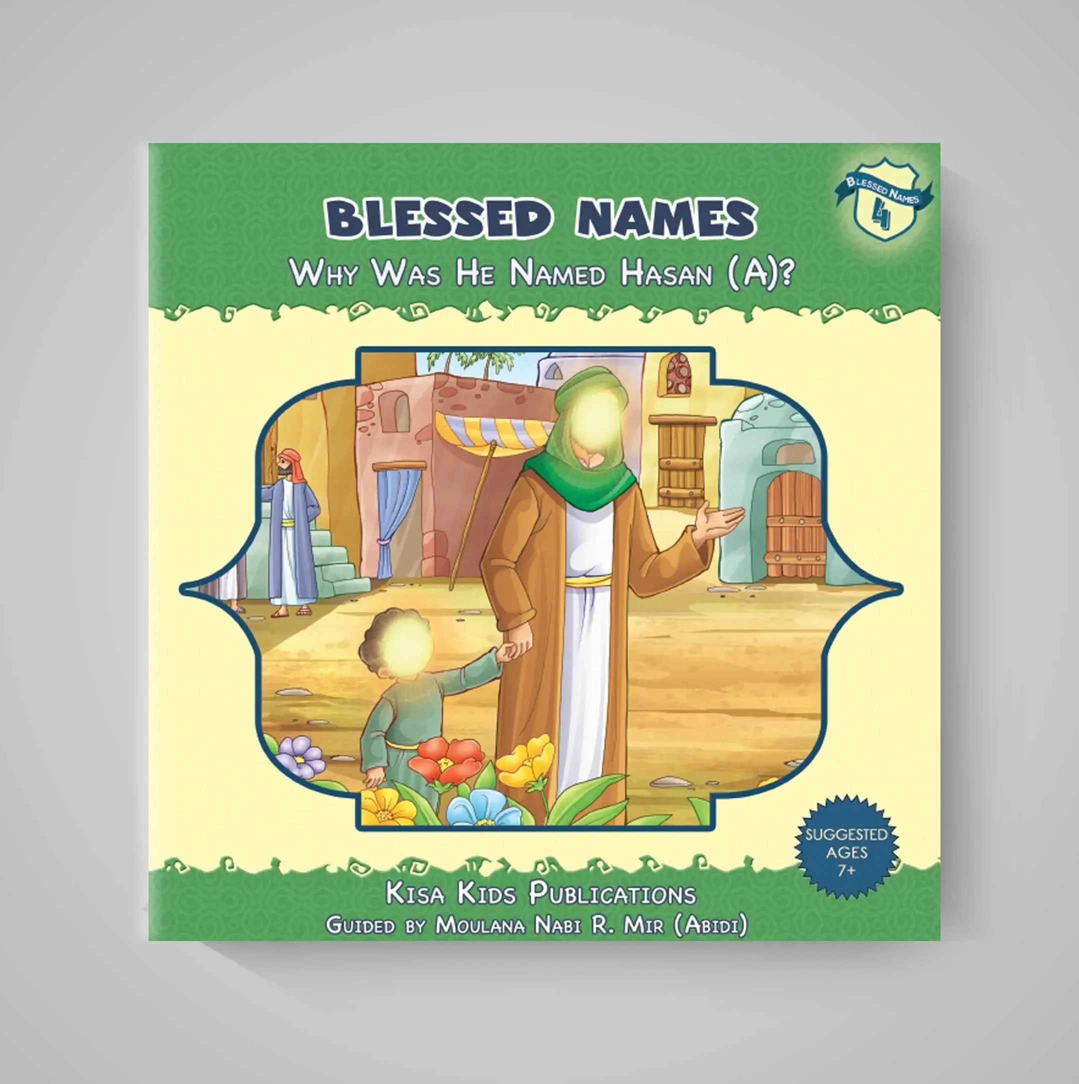 Book cover of 'Blessed Names' with illustration of a woman and child on a gray background