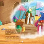 Illustrated scene with characters and text on a colorful background