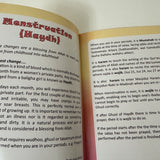 Open book with text on menstruation and religious practices