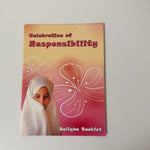 Booklet titled 'Celebration of Responsibility' with a floral design on a plain background