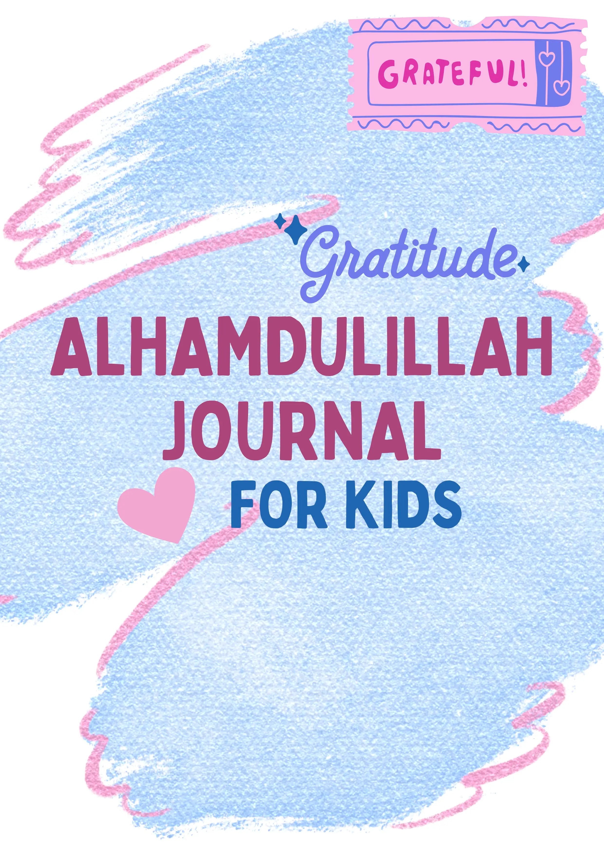 Journal for kids with 'Alhamdulillah' text and colorful design on a white background