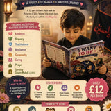 Promotional flyer for a children's book titled 'I WANT TO BE.