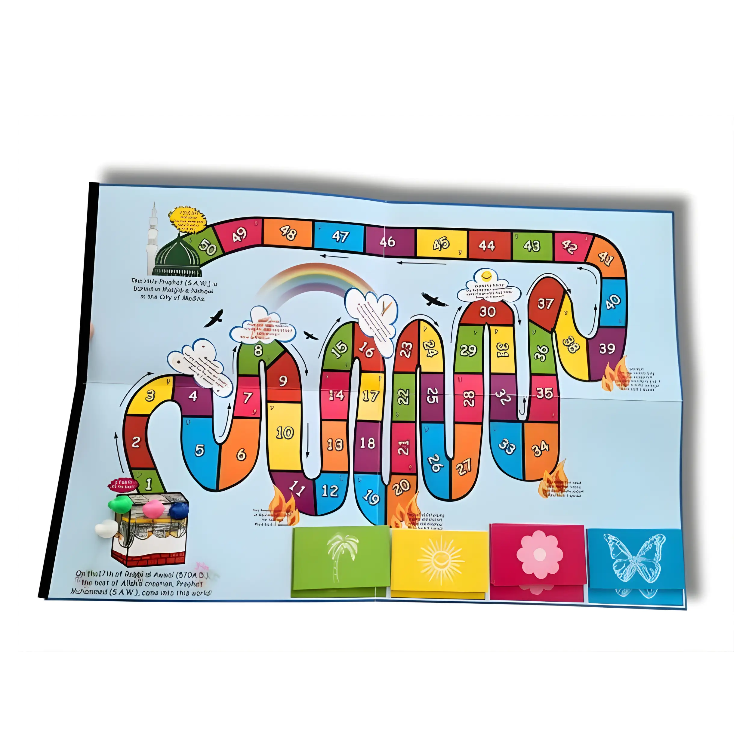 Colorful board game with cartoon characters on a white background