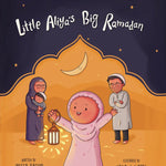 Book cover of 'Little Aliya's Big Ramadan' with illustrations of a family and a crescent moon.