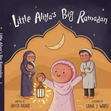 Book cover of 'Little Aliya's Big Ramadan' with illustrations of children and a crescent moon.