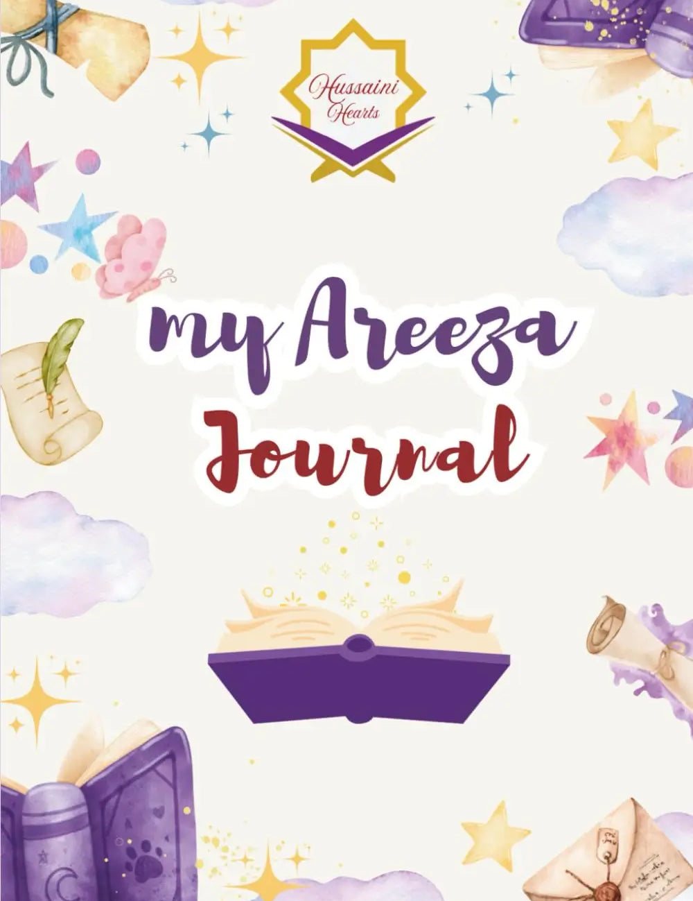 Journal cover with decorative elements and 'my Areeza Journal' text on a white background.