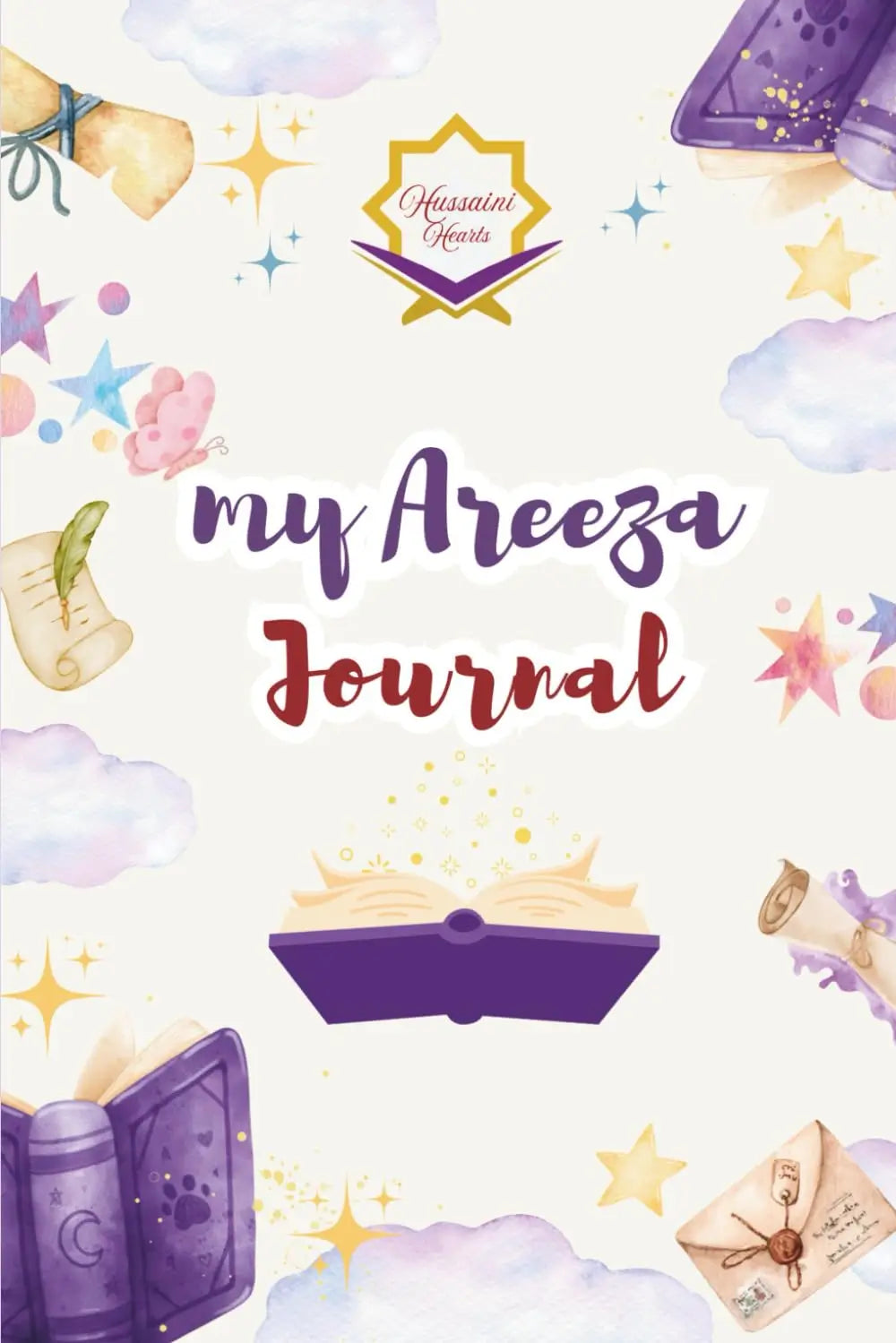 Journal cover with decorative elements and 'my Areeza Journal' text on a white background.
