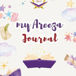 Journal cover with decorative elements and 'my Areeza Journal' text on a white background.