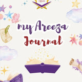 Journal cover with decorative elements and 'my Areeza Journal' text on a white background.