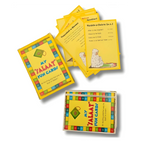 Yellow card games with colorful borders on a white background