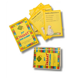 Yellow card games with colorful borders on a white background