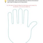 Outline of a hand with text on a white background
