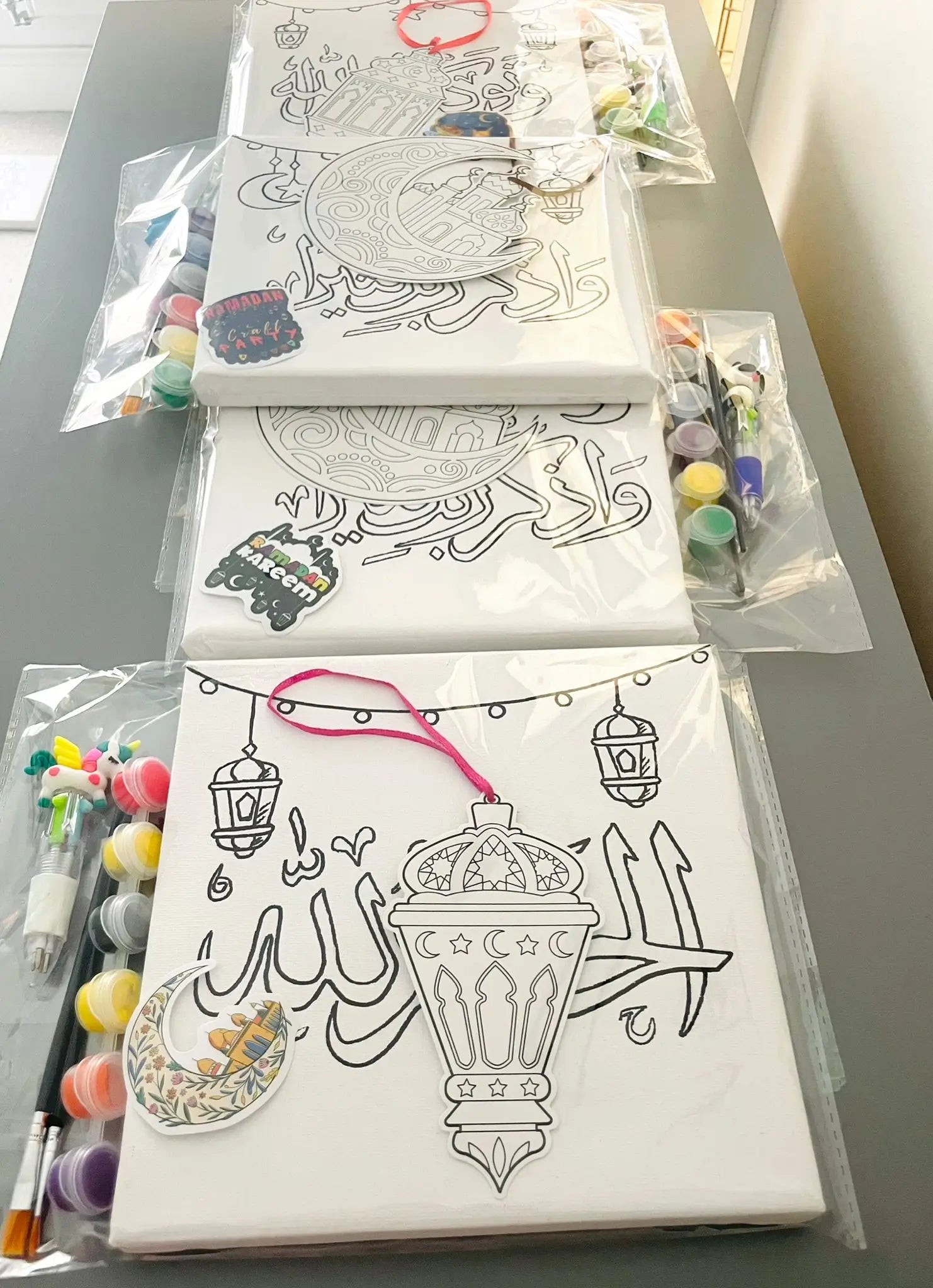 Canvas with Islamic design on a table