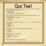 Quiz sheet with religious questions and a decorative border