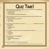 Quiz sheet with religious questions and a decorative border