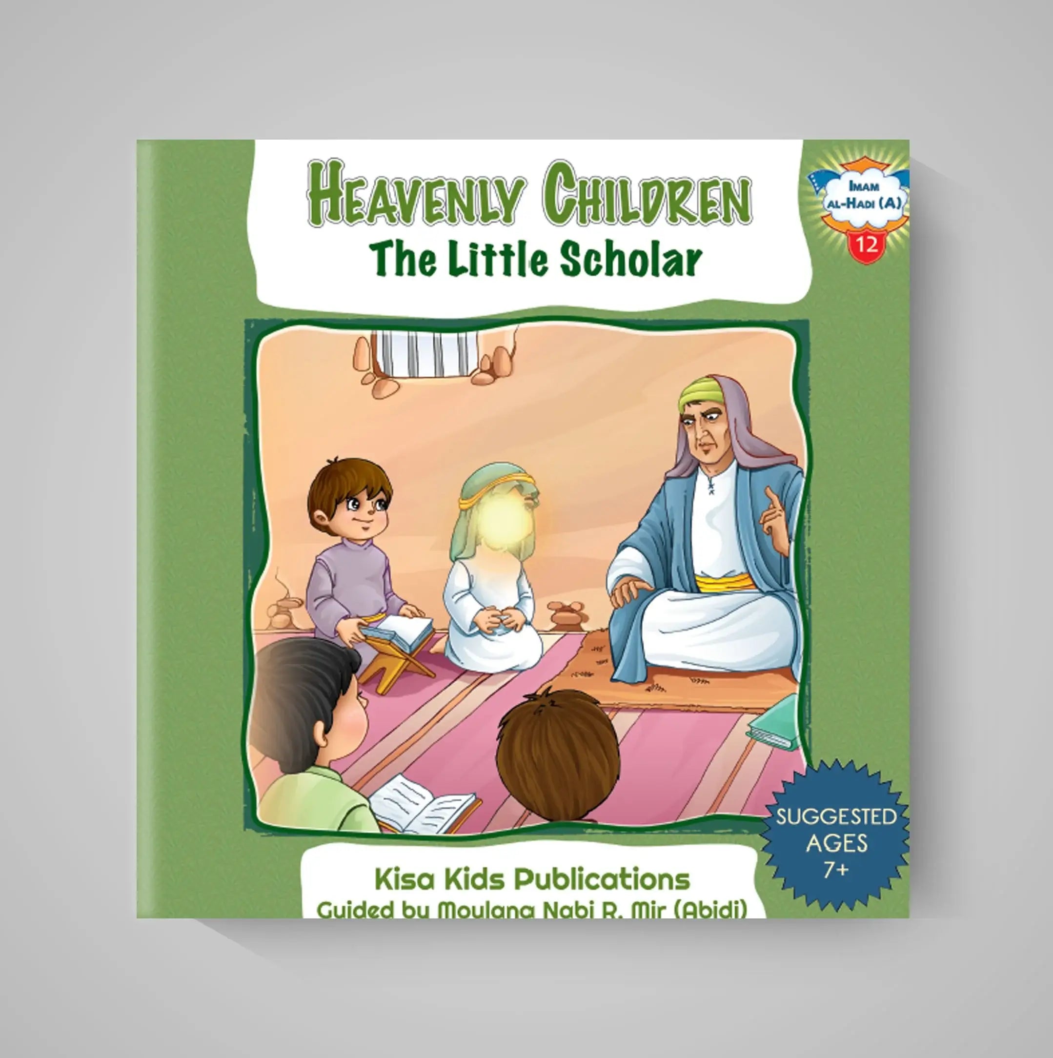 Book titled 'Heavenly Children: The Little Scholar' by Kisa Kids Publications on a gray background