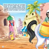 Illustration from a children's book with characters and a horse in an outdoor setting.