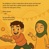 Illustration of a boy and girl with text on a yellow background