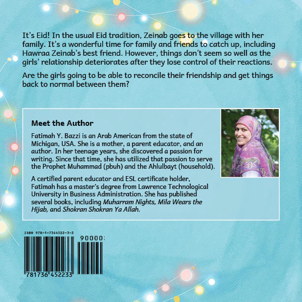 Back cover of 'A Special Eid Blessing' featuring author bio and brief - Book for Shia Kids celebrating Eid