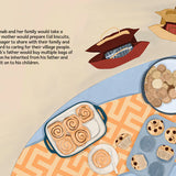 Inside page of 'A Special Eid Blessing' featuring illustrated food buffet celebrating Eid - Book for Shia Kids celebrating Eid