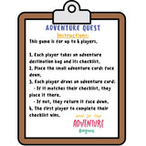 Adventure quest instructions on a clipboard with colorful text.