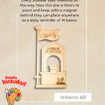 Arbaeen Kit with wooden structure and text on a beige background, featuring the brand 'Ababel'.