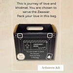 Promotional image of an Arbaeen Kit with text about serving the Zawwar and Abael branding.
