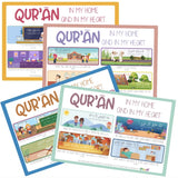 A set of four colourful posters with Qur'anic verses and illustrations, aimed at children by For My Imaan