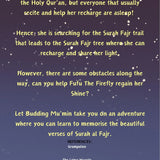 Text on a starry night sky background with a firefly and Quran references.