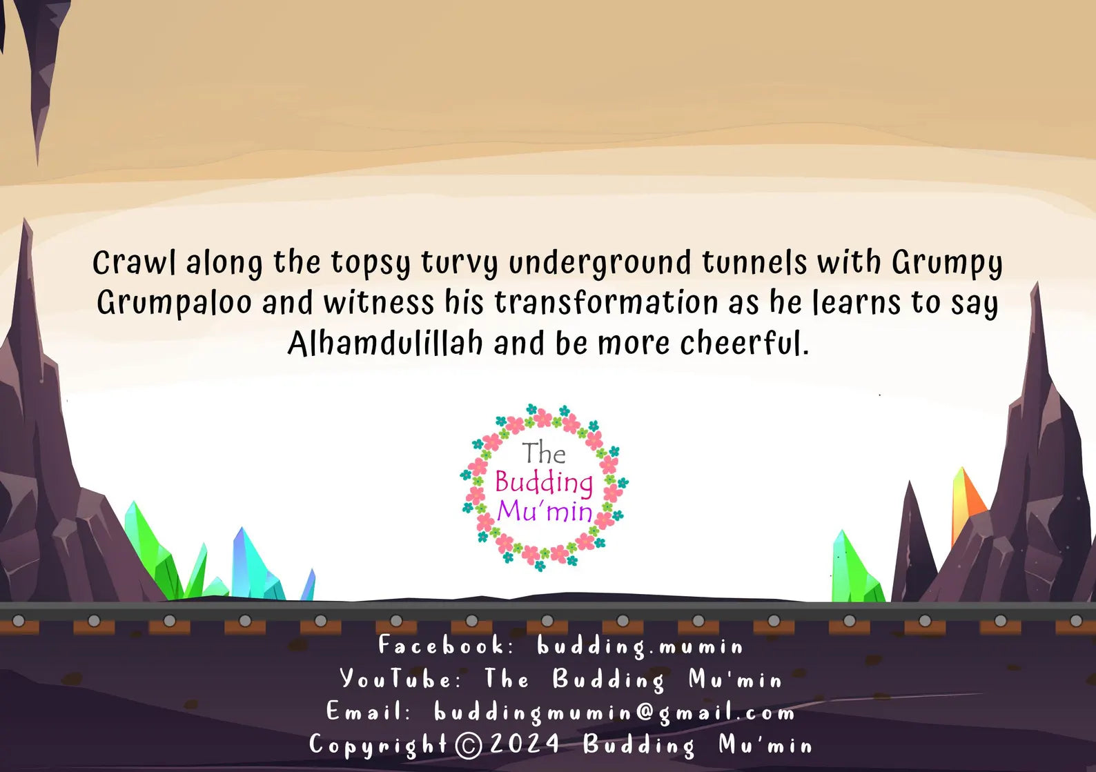 Promotional graphic for The Budding Mum'in with text about Grumpy Grumpaloo and a colorful logo.