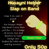 Advertisement for Husayni Helper slap on band with promotional text and product image.