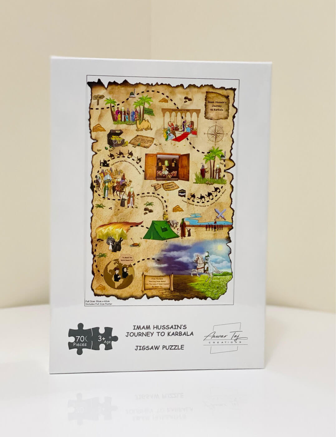  Imam Hussain to Karbala in this vibrantly and picturesque illustrated cardboard puzzle, while promoting and helping children development of hand-eye coordination, problem-solving skills, fine motor skills, memory, concentration, and shape recognition, as well as learning about Imam Hussain's Journey to Karbala towards reaching Imam Mahdi.