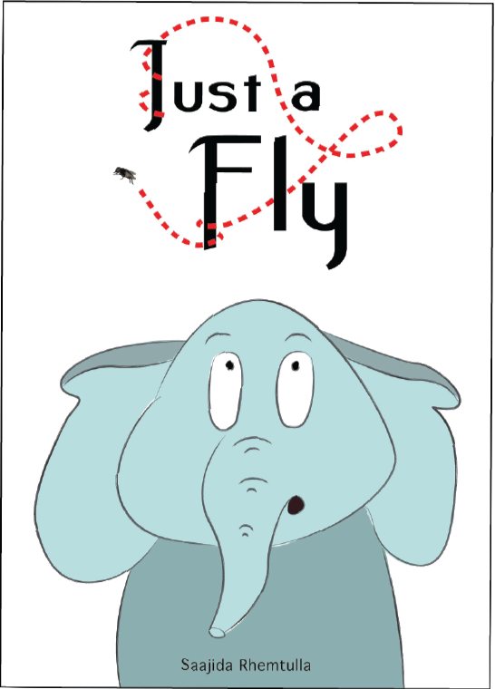 Book cover of 'Just a Fly' with an elephant illustration on a white background
