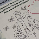 Black and white illustration of a family with children, surrounded by butterflies, on a piece of paper with text.