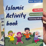 Children's book titled 'Islamic Activity Book' held by a hand.