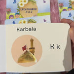 Card with 'Karbala' and 'K' on a pink background