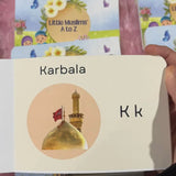 Card with 'Karbala' and 'K' on a pink background