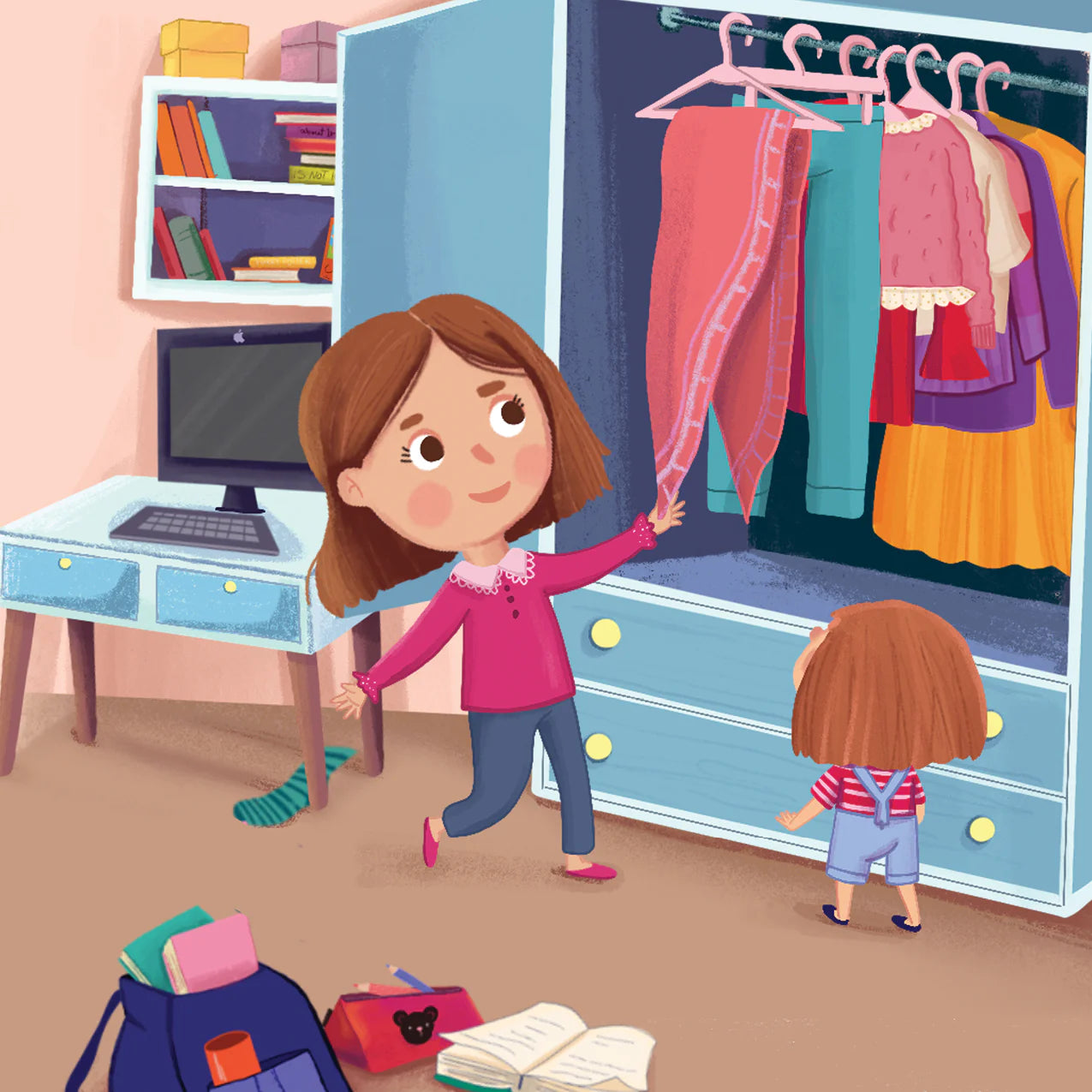 Girl trying out different hijab styles. Book for girls just about to wear hijabs.